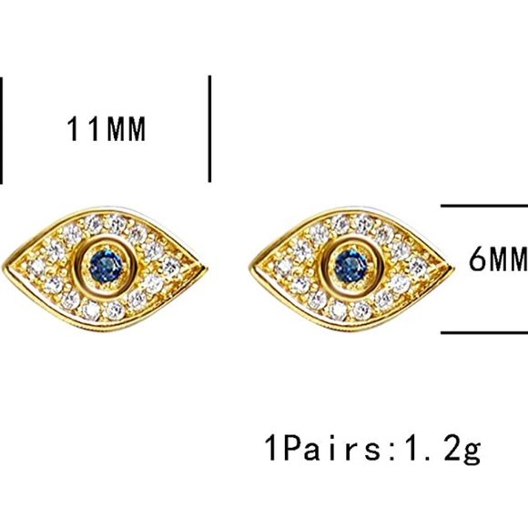 14K Gold Plated Evil Eye Earrings 2 Pairs - Picture 2 of 8